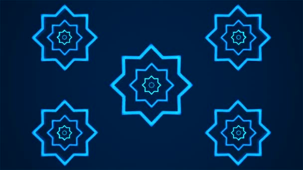 Estrelas Ocas Iluminadas Brilhantes Tech Girando Transmissão Azul Eventos Loopable — Vídeo de Stock