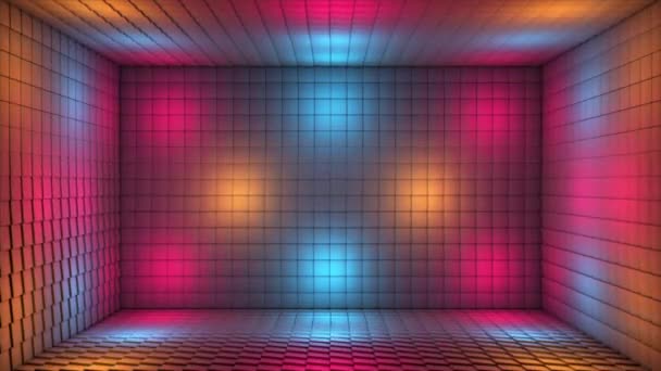 Broadcast Pulsante Tech Illuminato Cubi Stanza Stage Multi Colore Eventi — Video Stock