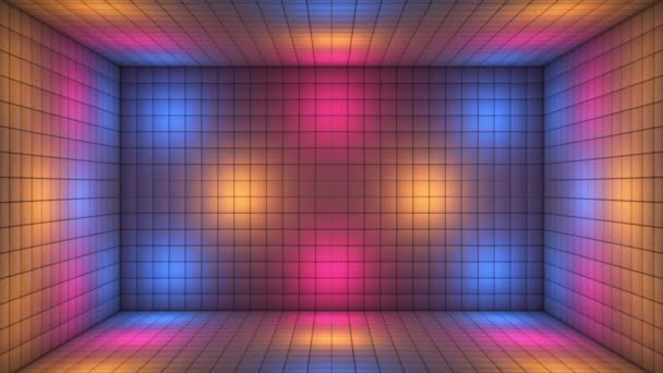 Broadcast Tech Blinking Illuminated Cubes Room Stage Multi Color Events — Stock Video