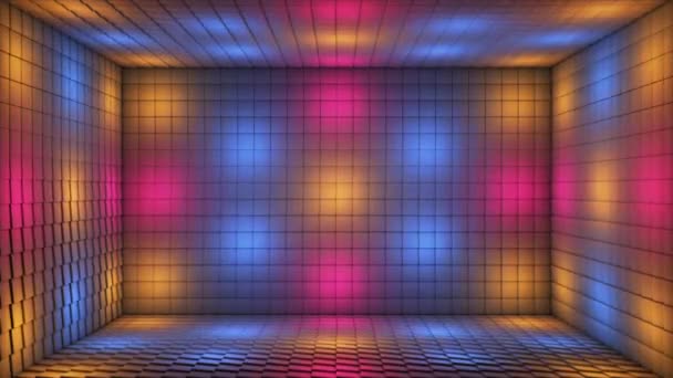 Broadcast Pulsating Tech Blinking Illuminated Cubes Room Stage Multi Color — Stock Video