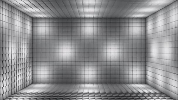 Broadcast Pulsating Tech Blinking Illuminated Cubes Room Stage Grayscale Events — Stock Video