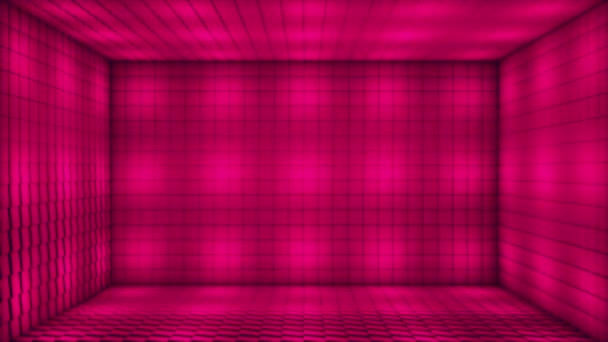 Broadcast Pulsating Tech Blinking Illuminated Cubes Room Stage Magenta Events — стокове відео