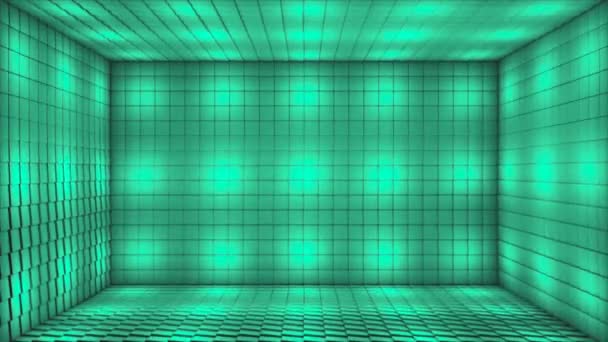 广播脉动高科技照明立方体室内舞台 绿松石 可浏览 — 图库视频影像