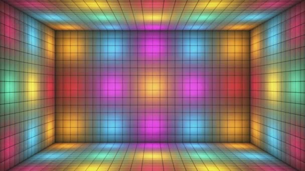 Broadcast Tech Alterna Intermitente Cubos Iluminados Sala Escenario Multicolor Eventos — Vídeo de stock