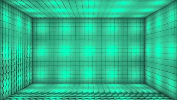 广播脉动高科技闪烁发光立方体室内舞台 绿松石 可浏览 — 图库视频影像