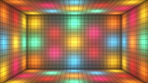 Broadcast Tech Alterna Intermitente Cubos Iluminados Sala Escenario Multicolor Eventos — Vídeos de Stock