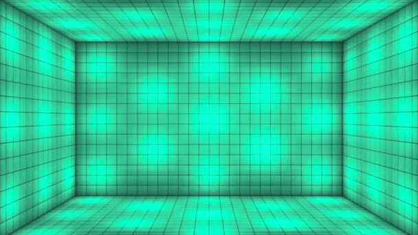 Transmissão Tech Alternativa Blinking Iluminado Cubos Room Stage Turquesa Eventos — Vídeo de Stock