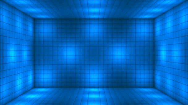 Трансляция Tech Альтернатива Бликующим Иллюминированным Кубикам Комната Сцены Синий Мбаппе — стоковое видео