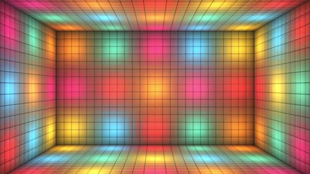 Broadcast Tech Alterna Intermitente Cubos Iluminados Sala Escenario Multicolor Eventos — Vídeo de stock