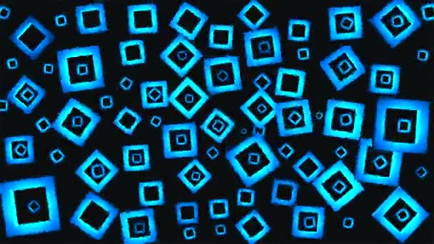Broadcast Floating Spinning Náhradní Blikající Tech Osvětlené Čtverce Modrá Technologie — Stock video