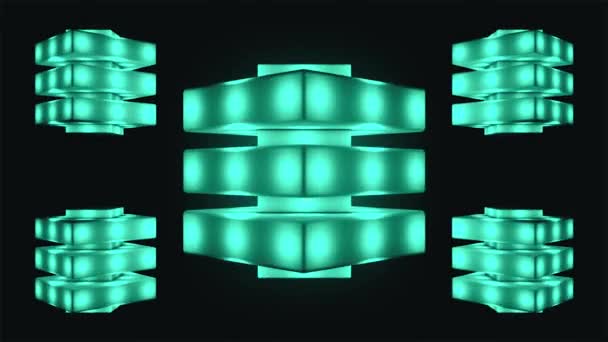 Radiodiffusion Flottant Spinning Tech Lumineux Cubes Compressés Vert Événements Boucle — Video
