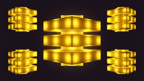 放送用フローティングスピニングブリンク ハイテク照明付き圧縮キューブ ゴールデン イベント ループ可能 — ストック動画