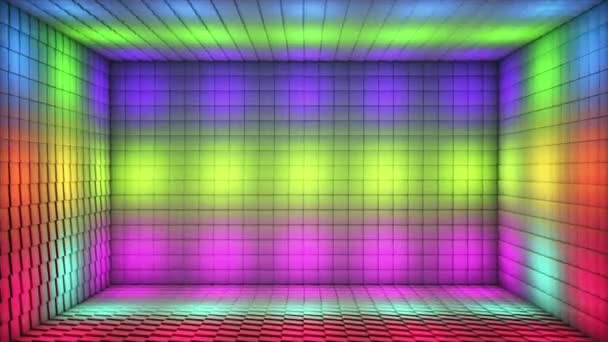 Broadcast Pulsating Tech Cubos Iluminados Escenario Sala Multicolor Eventos Loopable — Vídeo de stock