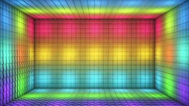 Broadcast Pulsating Tech Illuminated Cubes Room Stage Multi Color Events — Stock Video
