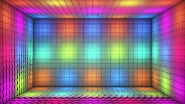 Broadcast Pulsating Tech Cubos Iluminados Escenario Sala Multicolor Eventos Loopable — Vídeo de stock