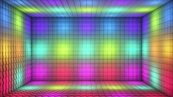 Broadcast Pulsating Tech Cubos Iluminados Escenario Sala Multicolor Eventos Loopable — Vídeos de Stock