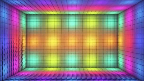Broadcast Pulsante Tech Illuminato Cubi Stanza Stage Multi Colore Eventi — Video Stock