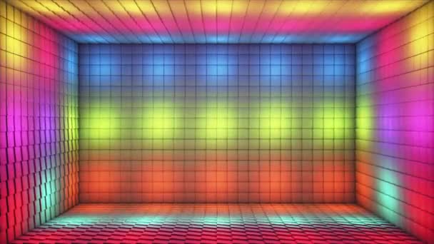 Broadcast Pulsating Tech Intermitente Cubos Iluminados Sala Escenario Multicolor Eventos — Vídeo de stock