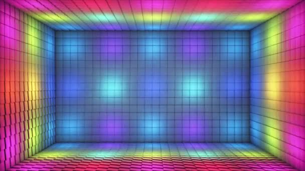 Transmisja Pulsujące Tech Podświetlone Kostki Scena Pokoju Multi Color Wydarzenia — Wideo stockowe
