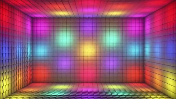 Uitzending Pulserende Tech Verlichte Kubussen Room Stage Multi Color Evenementen — Stockvideo