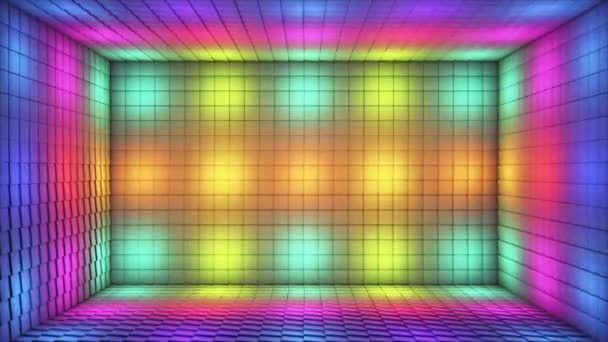 Broadcast Pulsating Tech Intermitente Cubos Iluminados Sala Escenario Multicolor Eventos — Vídeos de Stock