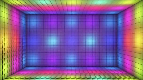 Transmisja Pulsujące Tech Migające Podświetlane Kostki Scena Pokoju Multi Color — Wideo stockowe