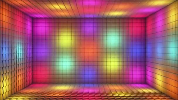 Uitzending Pulserende Tech Verlichte Kubussen Room Stage Multi Color Evenementen — Stockvideo