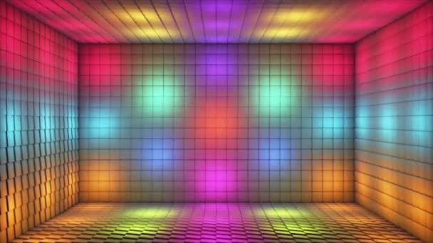 Broadcast Pulsating Tech Intermitente Cubos Iluminados Sala Escenario Multicolor Eventos — Vídeos de Stock