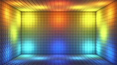 Pulsating Hi-Tech Aydınlatılmış Küp Odası Sahnesi, Çoklu Renk, Olaylar, 3D, Döngü, 4K