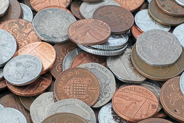 Pilas Monedas Esterlinas Británicas Usadas — Foto de Stock