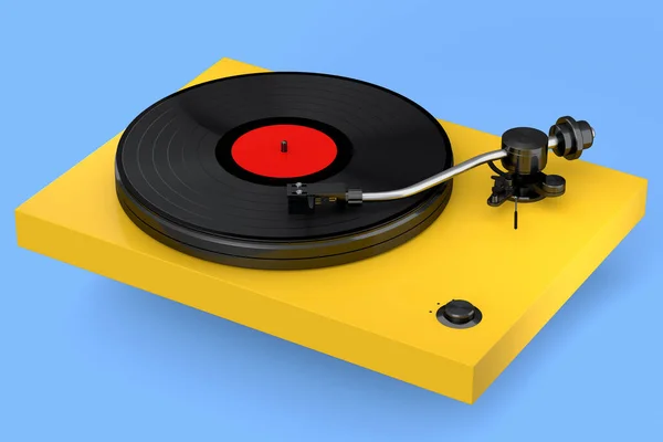 Vinyl Record Player Turntable Retro Vinyl Disk Blue Background Render — Stock fotografie