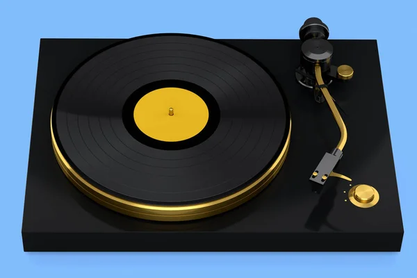 Vinyl Record Player Turntable Retro Vinyl Disk Blue Background Render — 스톡 사진