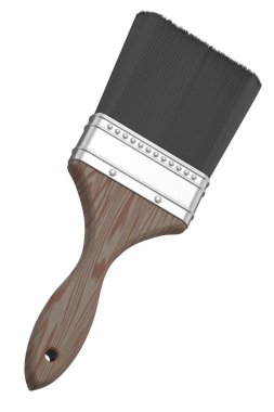 Tamir işleri için boya fırçası ve beyaz arka planda izole edilmiş inşaat. 3 boyutlu yenileme konsepti ve iç tasarım