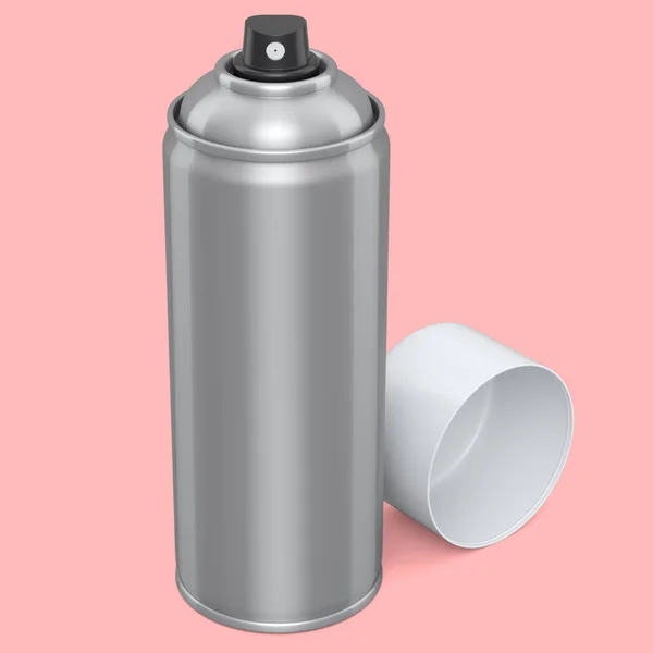 Kan Sprayfärg Isolerad Rosa Bakgrund Rendering Spruta Färg Flaska Och — Stockfoto