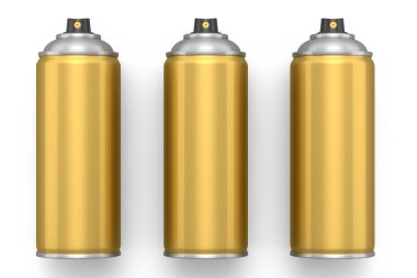 Beyaz arka planda izole edilmiş sprey boya kutuları. 3 boyutlu sprey boya şişesi ve beyaz arka planda izole edilmiş sprey boya kutusu. 3D render sprey boya şişesi ve şeker kutusu.