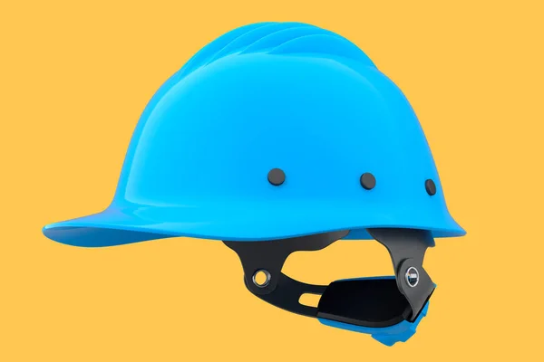 Синий Защитный Шлем Жесткая Колпачок Желтом Фоне Рендеринг Иллюстрация Головных — стоковое фото