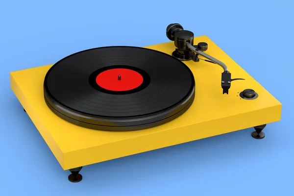 Vinyl Record Player Turntable Retro Vinyl Disk Blue Background Render — ストック写真