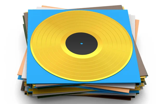 Black Vinyl Record Heap Covers Isolated White Background Render Musical — 图库照片