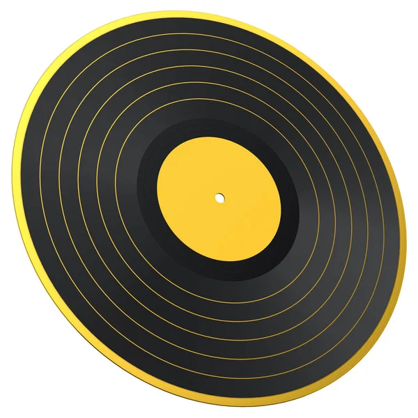 Black Vinyl Record Label Isolated White Background Render Musical Long — 스톡 사진