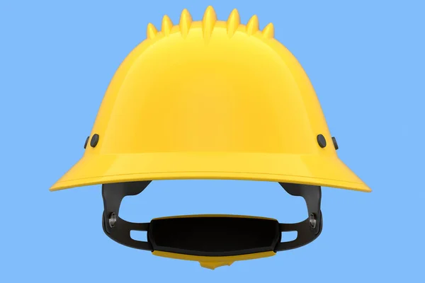 蓝色背景的黄色安全帽或硬帽 头盔和手工工具的3D渲染和说明 — 图库照片