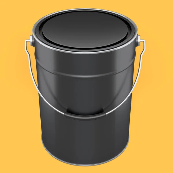 Closed Metal Can Buckets Paint Handle Yellow Background Render Renovation — 스톡 사진