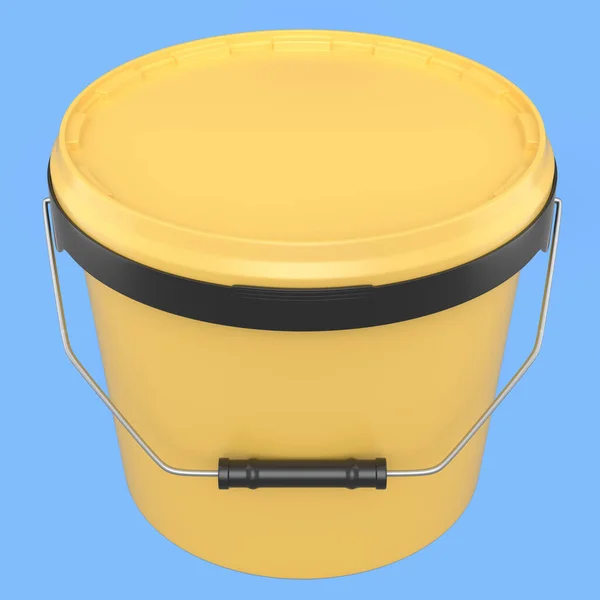 Closed Plastic Can Buckets Paint Handle Blue Background Render Renovation — Fotografia de Stock