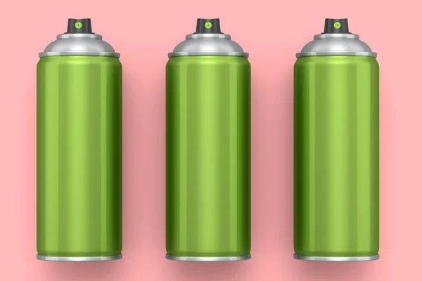 Uppsättning Sprayfärg Burkar Isolerad Rosa Bakgrund Render Sprayfärg Flaska Och — Stockfoto