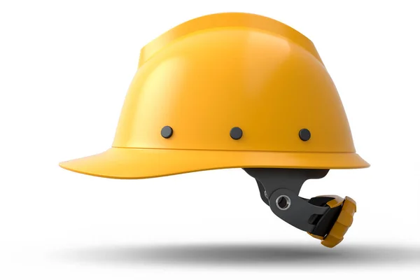 白色背景的黄色安全帽或硬帽 头盔和手工工具的3D渲染和说明 — 图库照片