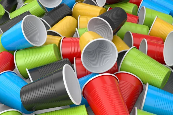 Heap Plastic Disposable Party Cup Isolated White Background Render Take — Stockfoto