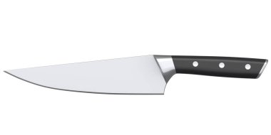 Şefin mutfak bıçağı beyaz arka planda izole edilmiş ahşap saplı. 3 boyutlu kasap bıçağı ya da profesyonel mutfak aletleri.