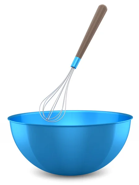 Metal Bowl Whisk Preparation Dough Isolated White Background Render Cooking — Stock Photo, Image