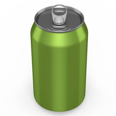 Beyaz arka planda izole edilmiş gümüş alüminyum bira ya da soda kutusu. Mini buzdolabı için 3 boyutlu alkollü içecek kutusu.