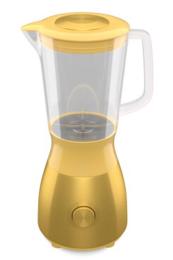 Beyaz arka planda izole edilmiş sağlıklı meyve püresi yapmak için elektrikli blender. Yemek pişirmek için 3D mutfak aleti