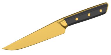 Şefin mutfak bıçağı beyaz arka planda izole edilmiş ahşap saplı. 3 boyutlu kasap bıçağı ya da profesyonel mutfak aletleri.